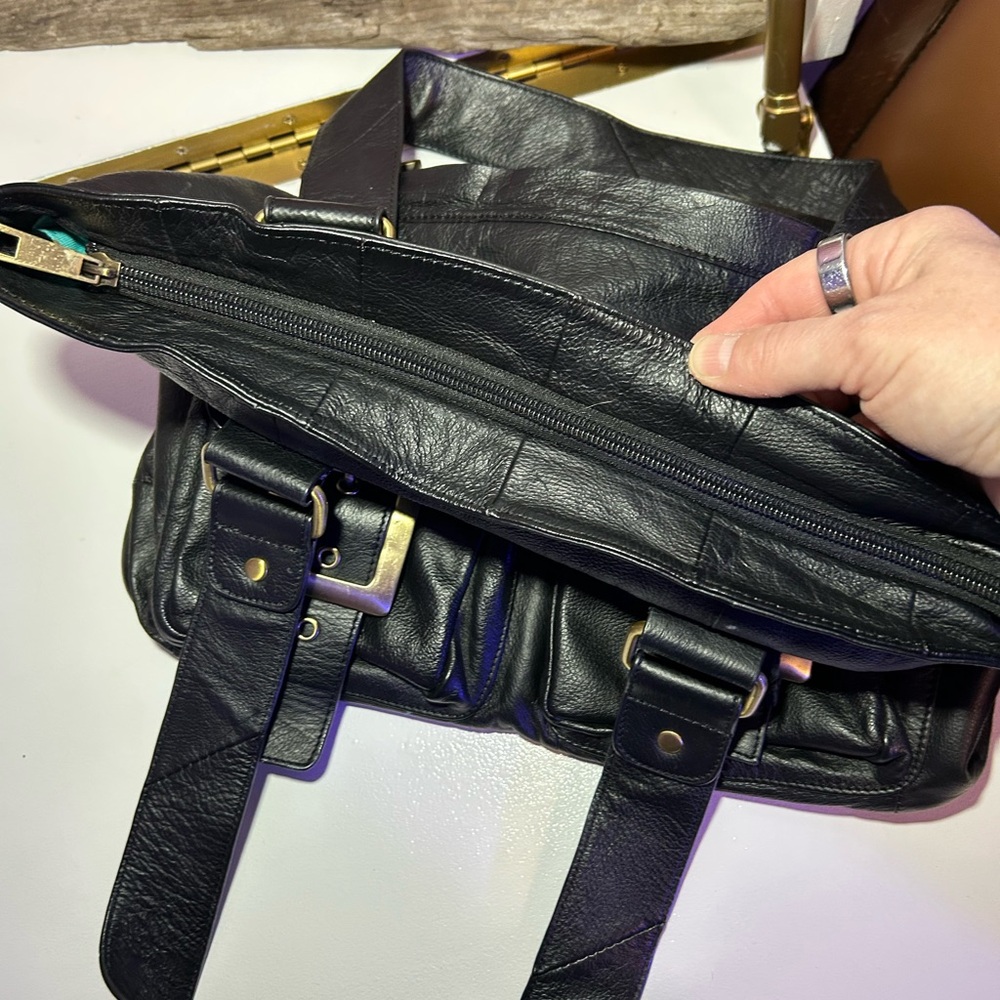 Chocolat Blu Black Shoulder Bag with Gold Accents - Picture 7 of 12